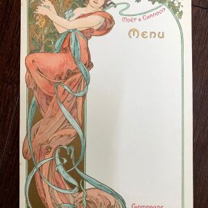 Moet Chandon Champagne - Art by Mucha (1889) 6"X9 French Menus x2