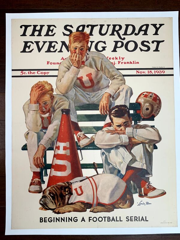 Saturday Evening Post - Football Art Lonie Bee (1939) 22"X28" Newstand Poster LB