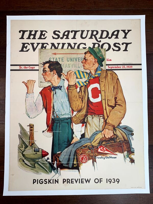 Saturday Evening Post - Football Art by Crosby DeMoss (1939) 22"X28" Newstand Poster LB