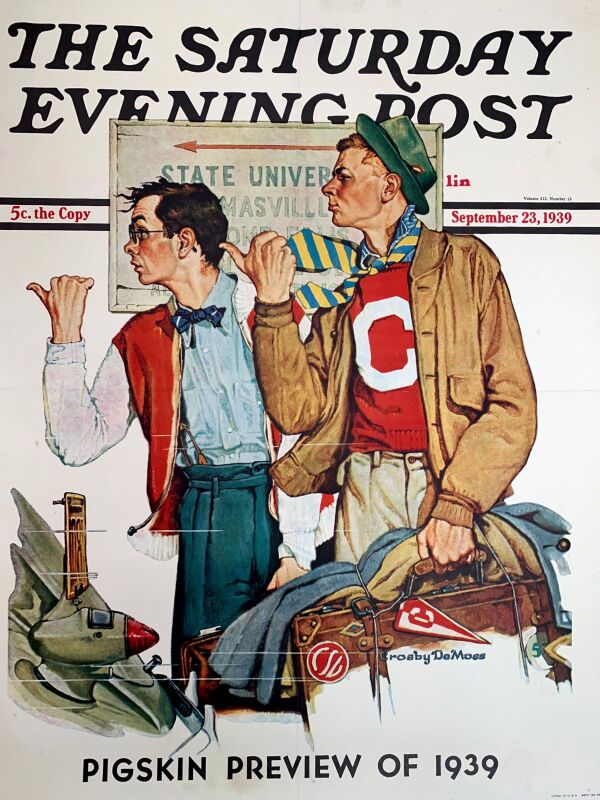 Saturday Evening Post - Football Art by Crosby DeMoss (1939) 22"X28" Newstand Poster LB - Image 3