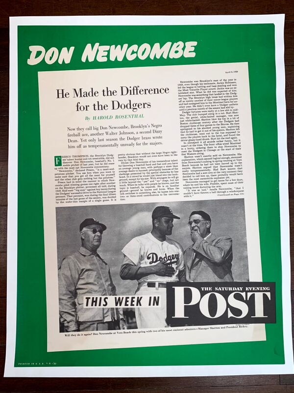 Saturday Evening Post  - Baseball Art by Don Newcombe (1950) 22"X28" Newstand Poster LB