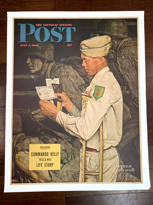 WW2 Saturday Evening Post-Art Norman Rockwell (1944) 22"X28" Newstand Poster LB