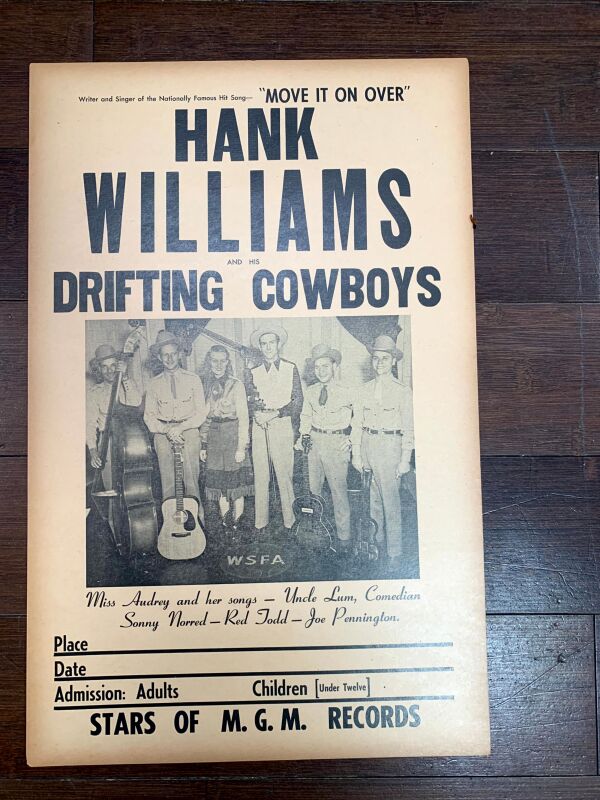 Hank Williams & The Drifting Cowboys (1949) 11"X17" Music Concert Poster