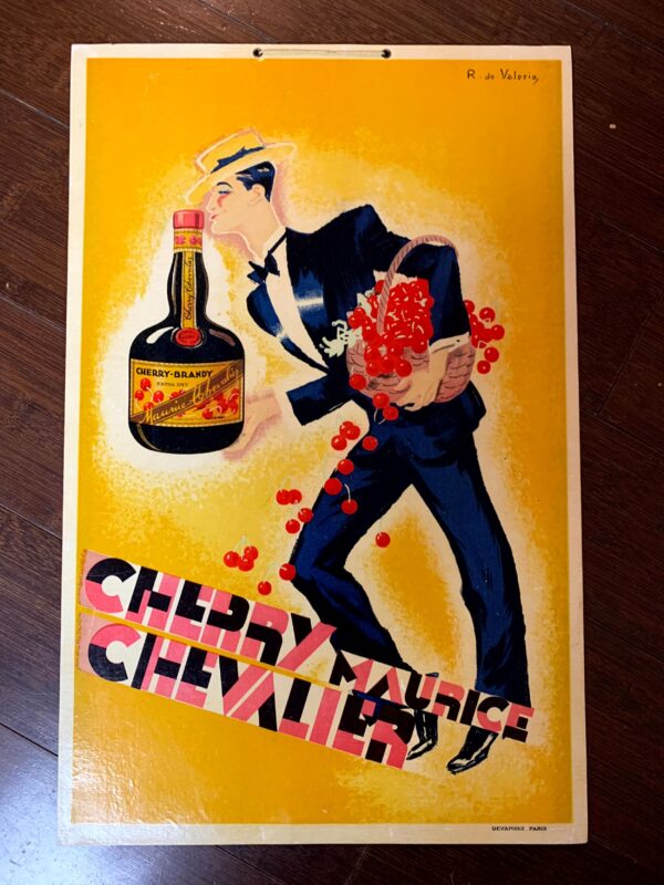 Maurice Chevalier Cherry Brandy - Art by Roger de Valerio (1934) 11"X16.5" French Advertising Poster - Board