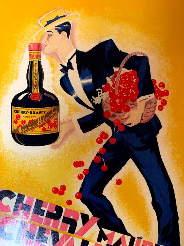 Maurice Chevalier Cherry Brandy - Art by Roger de Valerio (1934) 11"X16.5" French Advertising Poster - Board - Image 2