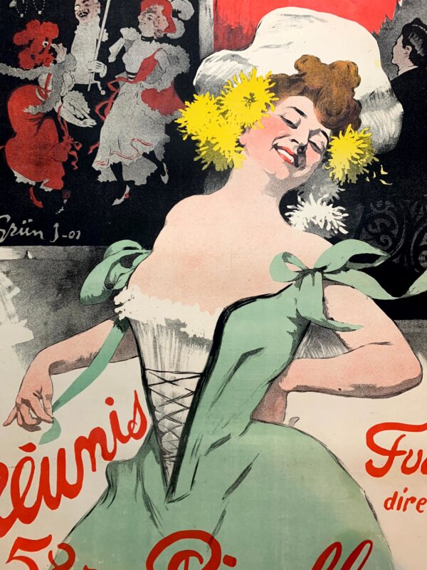 Treteau de Tabarin la Boite a Fursy - Art by Grun (1901) 34.25"X46.5" French Advertising Poster LB - Image 6