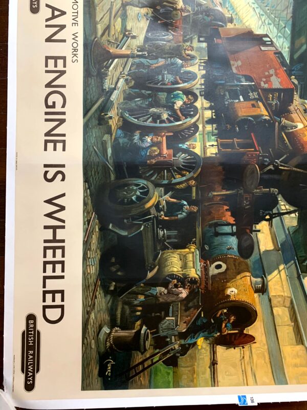 The Engine is Wheeled - Art by Terence Cuneo (1949) 39.5"X49" UK Travel Poster LB - Image 4