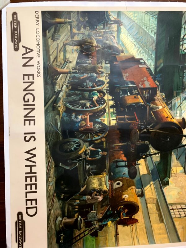 The Engine is Wheeled - Art by Terence Cuneo (1949) 39.5"X49" UK Travel Poster LB - Image 5
