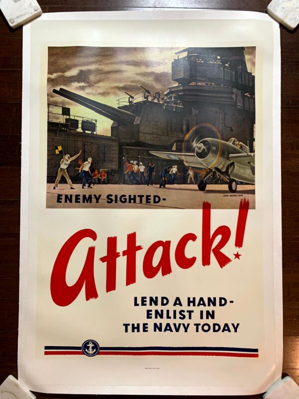 Enemy Sighted Attack! - Art by John Falter (1945) 28.5"X42" US WWII Poster LB