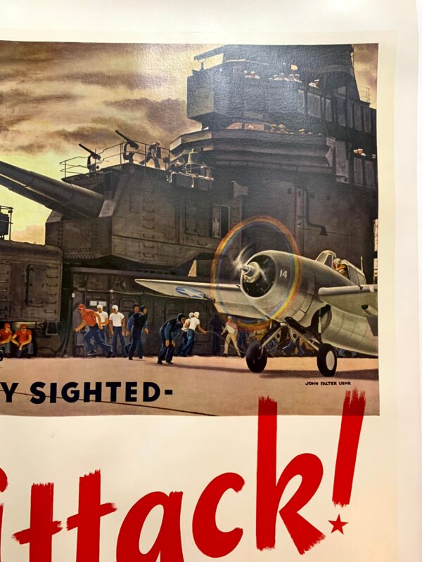 Enemy Sighted Attack! - Art by John Falter (1945) 28.5"X42" US WWII Poster LB - Image 2