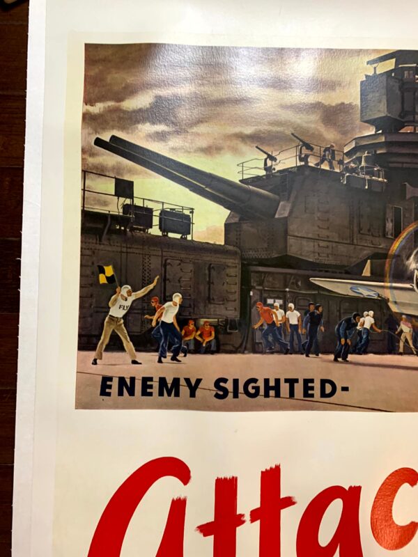 Enemy Sighted Attack! - Art by John Falter (1945) 28.5"X42" US WWII Poster LB - Image 3