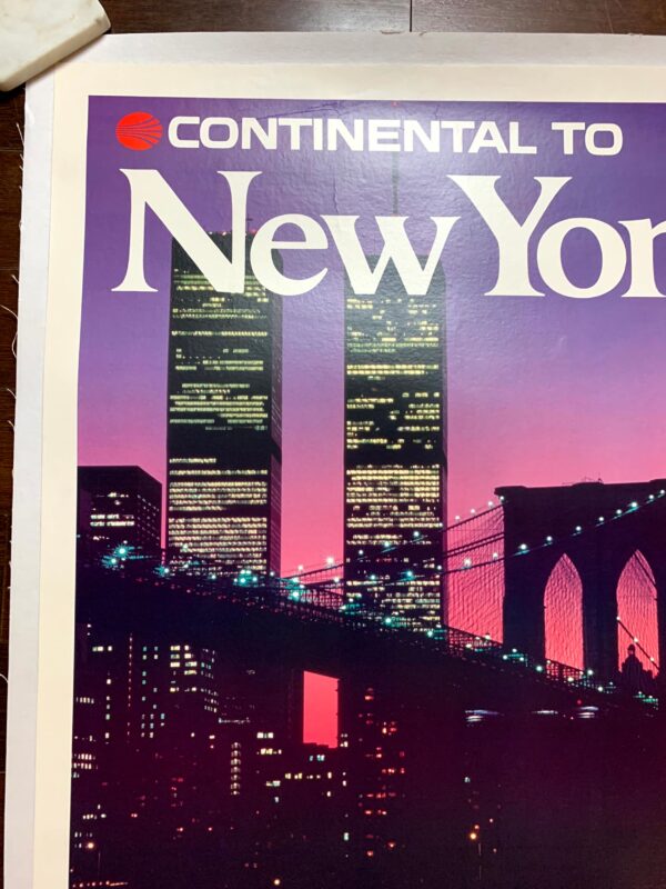Twin Towers Continental to New York (1977) 25"x36" US Travel Poster LB - Image 2