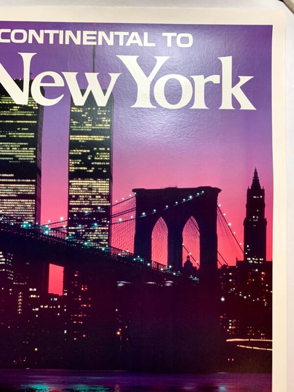 Twin Towers Continental to New York (1977) 25"x36" US Travel Poster LB - Image 3