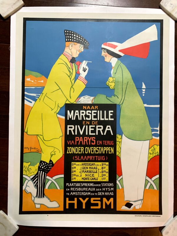 Marseille en de Riviera - Art by Willy Sluiter (1913) 24.75"X33.25" French Advertising Poster LB