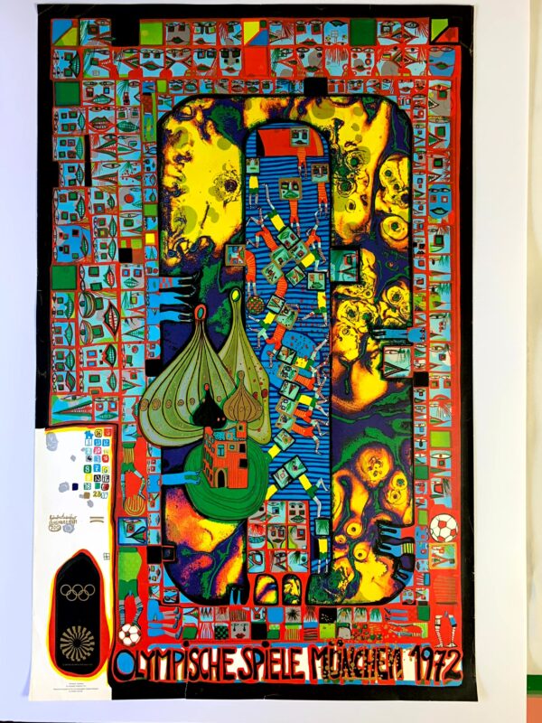 Munich Olympics 1972 - Art by Friedensreich Hundertwasser (1972) 25" x40" German Sports Lithograph Poster