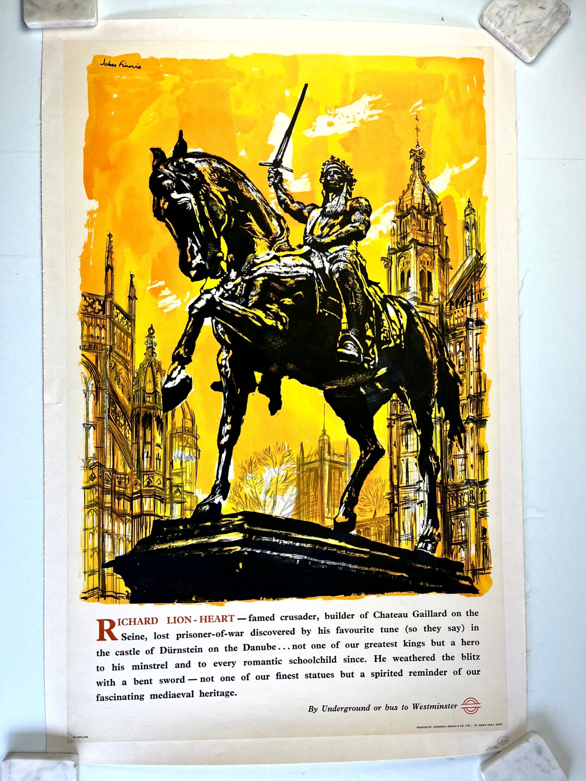 London Transport - Richard Lion-Heart - Art by John Finnie (1963) 25"x40" UK Travel Poster LB