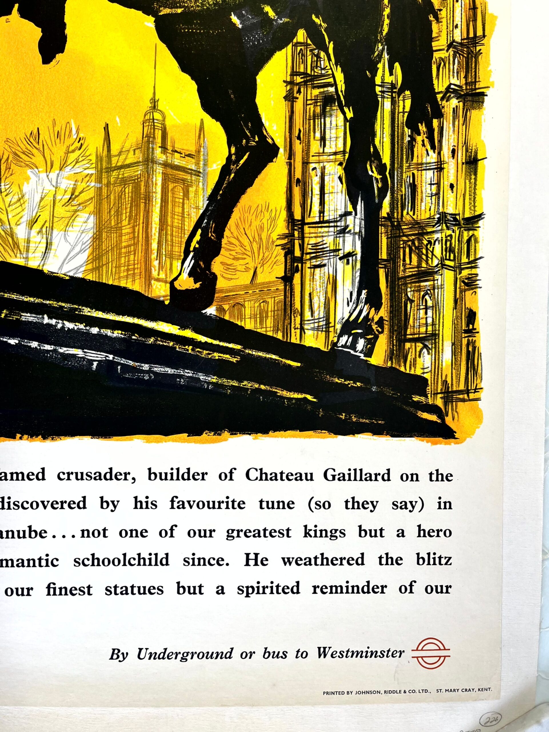 London Transport - Richard Lion-Heart - Art by John Finnie (1963) 25"x40" UK Travel Poster LB - Image 4