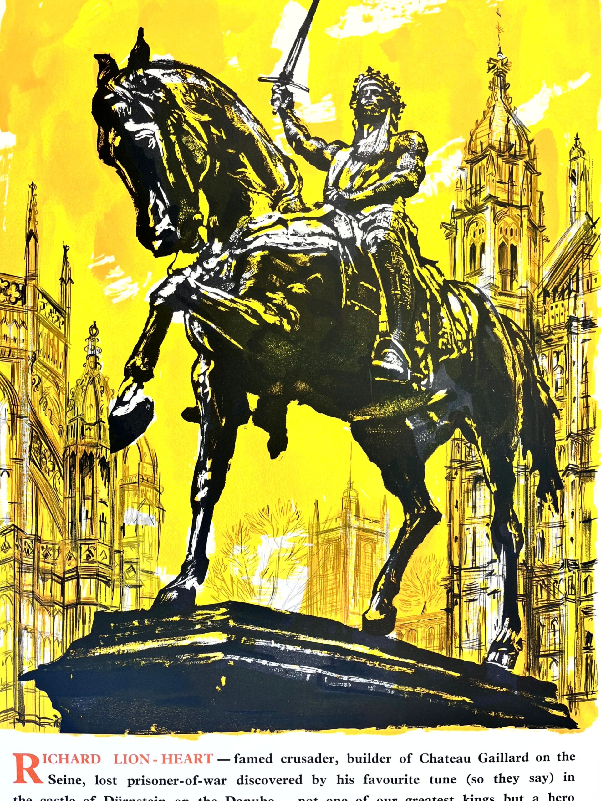London Transport - Richard Lion-Heart - Art by John Finnie (1963) 25"x40" UK Travel Poster LB - Image 6