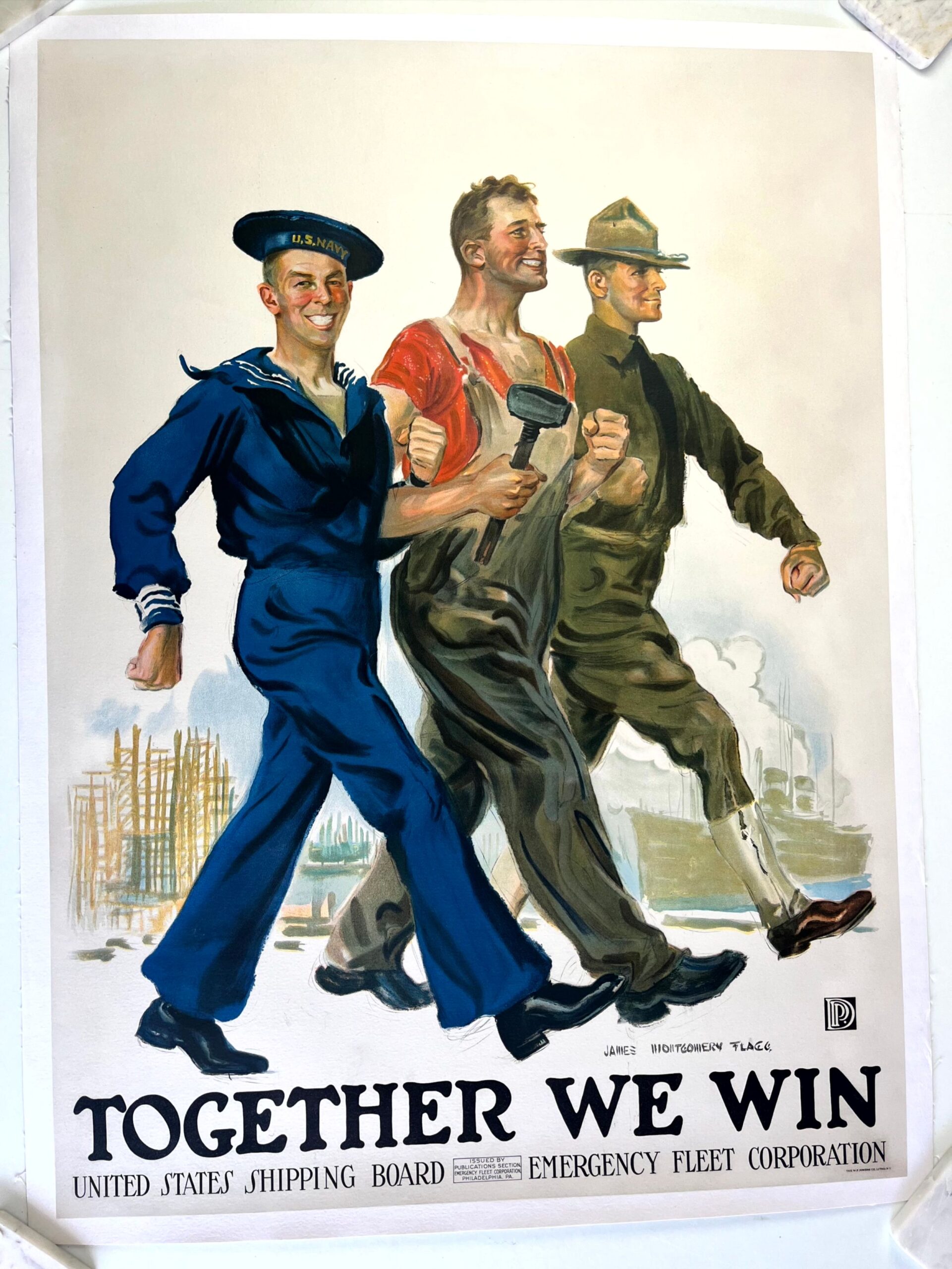 Together We Win - Art by James Flagg (1918) 28"x38" US WWII Patriot Poster LB