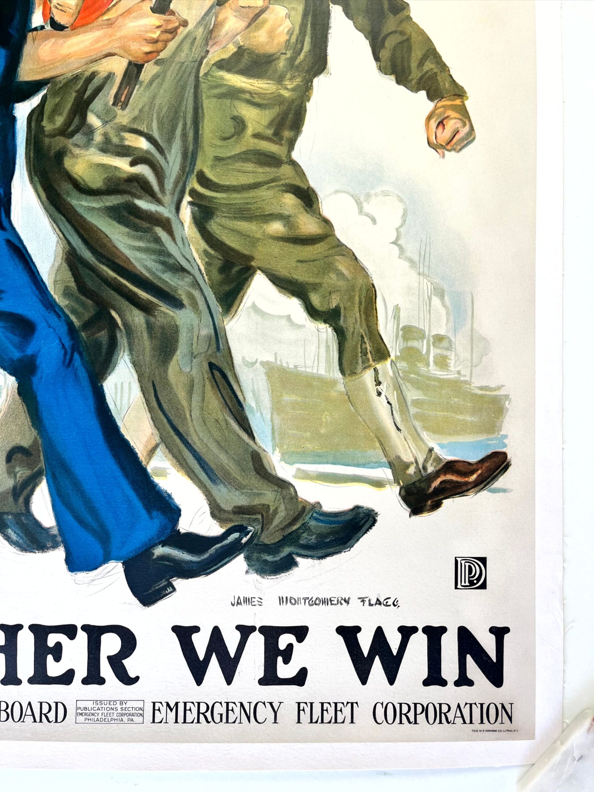 Together We Win - Art by James Flagg (1918) 28"x38" US WWII Patriot Poster LB - Image 4