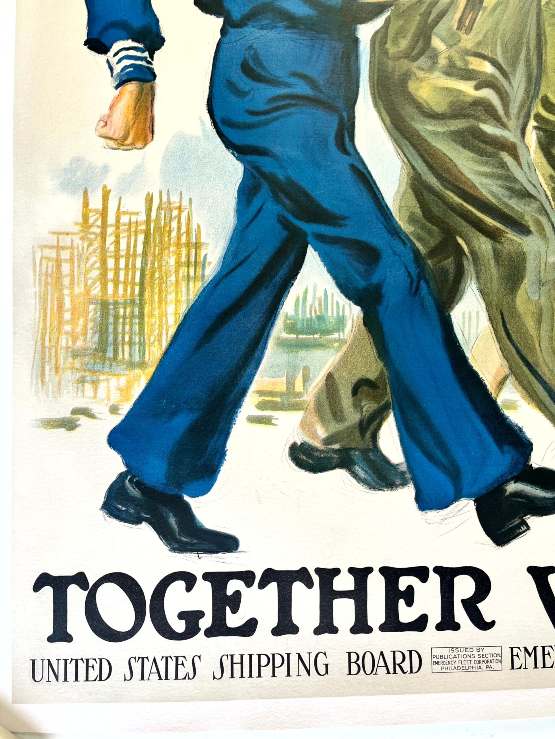 Together We Win - Art by James Flagg (1918) 28"x38" US WWII Patriot Poster LB - Image 5