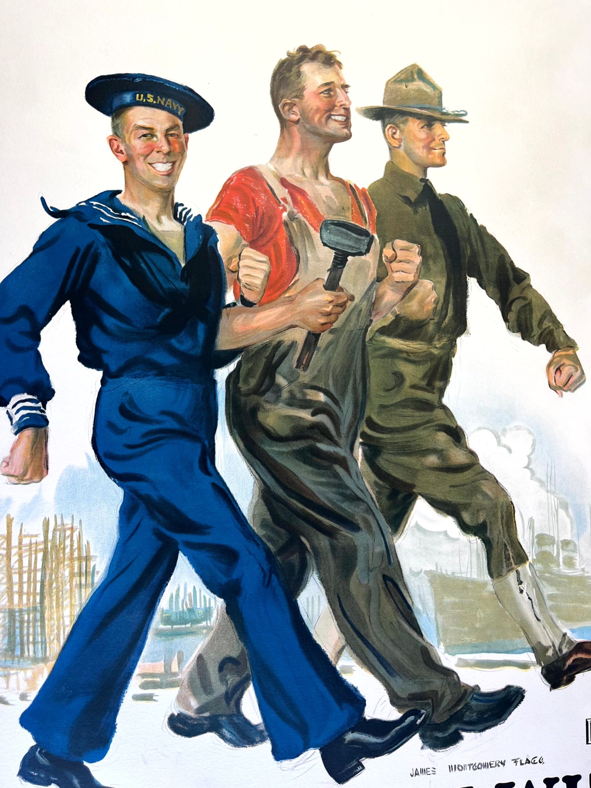 Together We Win - Art by James Flagg (1918) 28"x38" US WWII Patriot Poster LB - Image 6