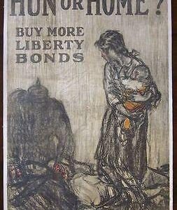 1918 WWI Third Liberty Loan LB Poster - Hun Or Home - Great Raleigh Art