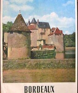 1950's Travel Poster - Bordeaux Chateau - Beautiful Vivid Artwork!
