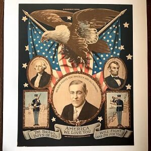 America We Love You - Wilson, Lincoln, Washington (1917) US WWI Memorial Poster LB