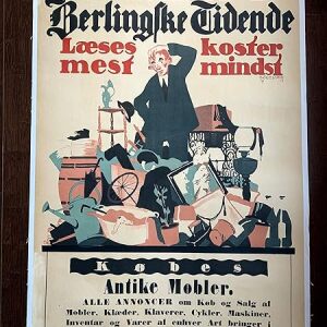 Annoncer Antike Mobler - Art by Thor Bogelund Jensen (1918) 23.25" x 34.5" Danish Advertising Poster LB