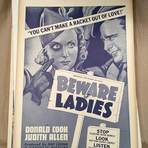 Beware Of Ladies - Judith Allen (1936) US Window Card Movie Poster