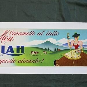 Caramelle Al Latte Mou Elah (1950) 9.625" X 26.5" Italian Advertising Poster LB