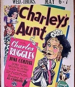 Charley's Aunt '30 Window Card Poster Ruggles W/cigar In Drag!