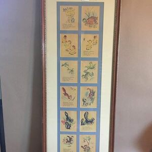 Children's Story Book - 12 Cards (1949) W/Additional 'animal Parade' Story Booklet - Framed