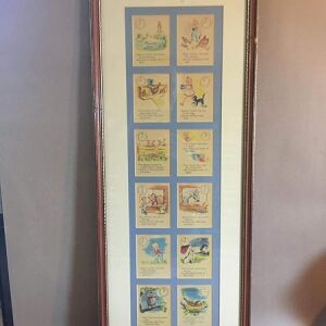 Children's Story Book - 12 Cards (1949) w/ additional 'Telling Time' Story Booklet - Framed