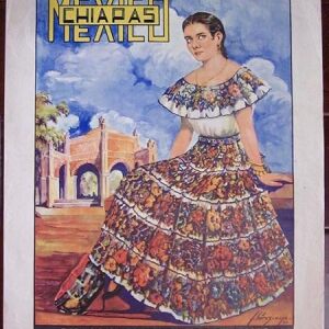 Chipas Mexico - 1952 Mexico Travel Poster - Traditional Dress Artwork!