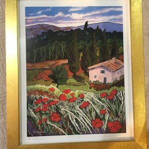 Cottage With Poppies - Art By Wendy Leach - Framed