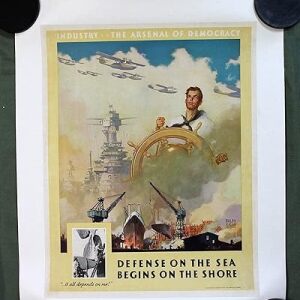 Defense On The Sea Begins On The Shore (USA, 1943) 20" X 15 1/2" War Propaganda Poster