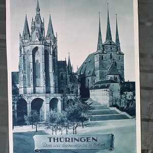 Deutschland Travel Posters (1948) Schloss Glucksburg/Freiburg Im Breisgau/Spreewald/Thuringen 29 1/2" X 20" Vintage Posters