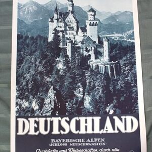 Deutschland Travel Posters (1948) University In Bonne/Schloss Neuschwanstein/Burg Hohnstein/Bayerische Alpen 29 1/2" X 20" Travel Poster