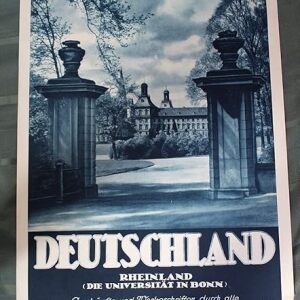 Deutschland Travel Posters (1948) University in Bonne / Schloss Neuschwanstein / Burg Hohnstein / Bayerische Alpen 29 1/2" x 20" Travel Poster