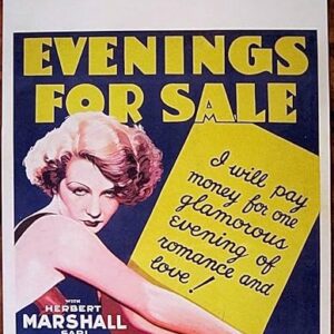 EVENINGS FOR SALE '32 WC POSTER HERBERT MARSHALL PRE-CODE SEXY SEDUCTIVE ARTWORK