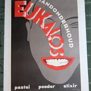 Eukalos Dental Care. Art by Obozinski (Belgium, 1928) 39.25" x 24.25" Advertising Poster