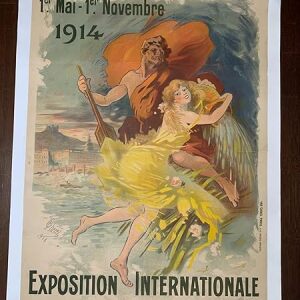 Exposition Nationale De Lyon - Art By Cheret (1914) 29.125" X 40.125" French Lithograph Poster LB