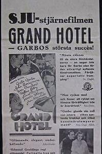 Grand Hotel - 1932 Swedish Stolpe Poster - Greta Barbo & John Barrymore