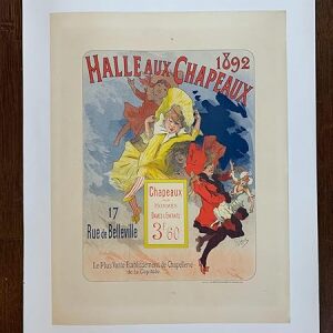 Halle Aux Chapeaux - Very Rare - Art By Cheret (1892) 15.25" X 18.75" French Lithograph LB