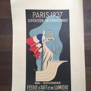 Paris 1937 - Art By Bouissoud (1937) 9.875" X 18" French Exposition Poster LB