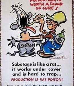 Production Is Rat Poison - Original 1944 WWII Poster- Cy Hungerford Gross Rat Art