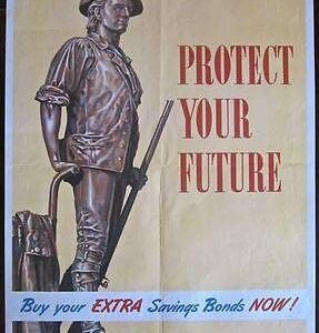 Protect Your Future - 1946 WWII Era Poster - Cool Statue For Security!!