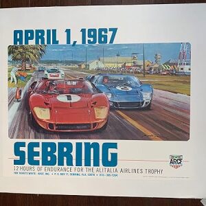 Sebring - April 1. By Michael Turner The Famous Racecar Artist (1967) 19" X 24" US Auto Racing Poster LB